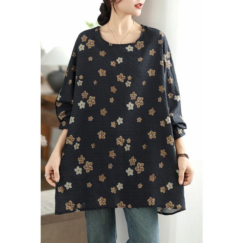 DIMANAF 2025 Podzimní Nové Tričko pro Ženy Nadměrná Velikost Volné Ležérní O-výstřih Topy Trička Košile Oversize Vintage Potisk