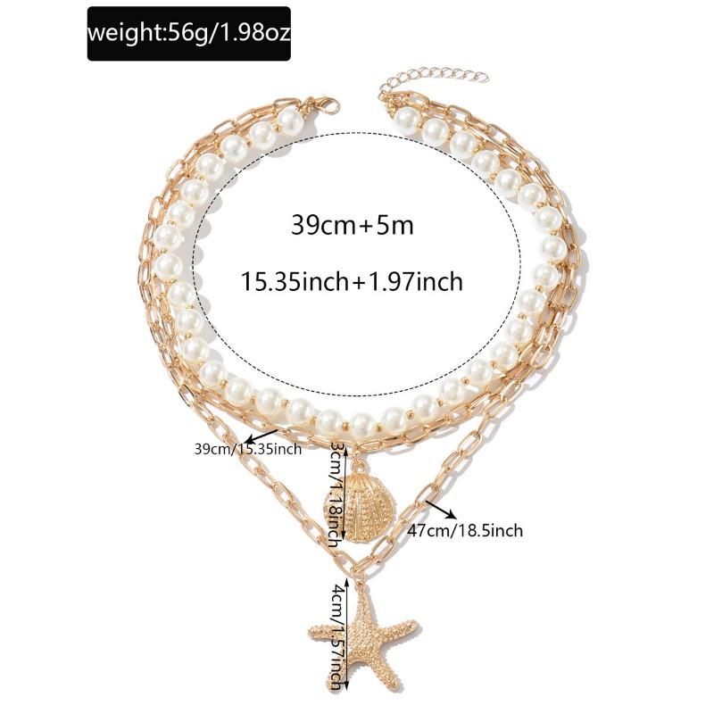Imitation Pearl Starfish Pendant Vacation Wind Seaside Necklace Vintage Shell Nklce Jewelry