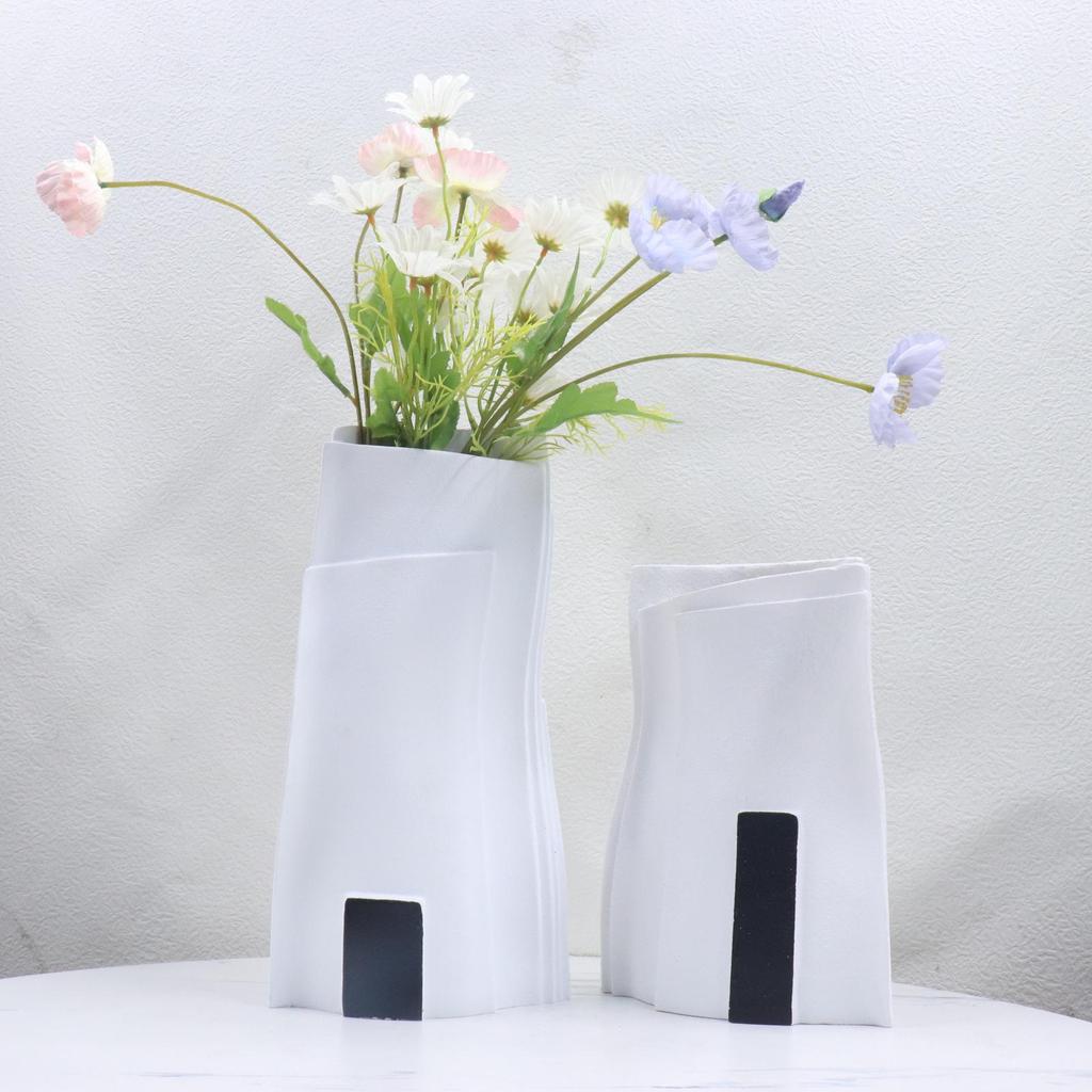 Contemporary Black & White Geometric Resin Vase for Home or Office Decor