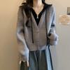 Large Size Fake Two Pieces Short Hooded Sweater Jacket Women's Fat and Thin Belly Cardigan Top
