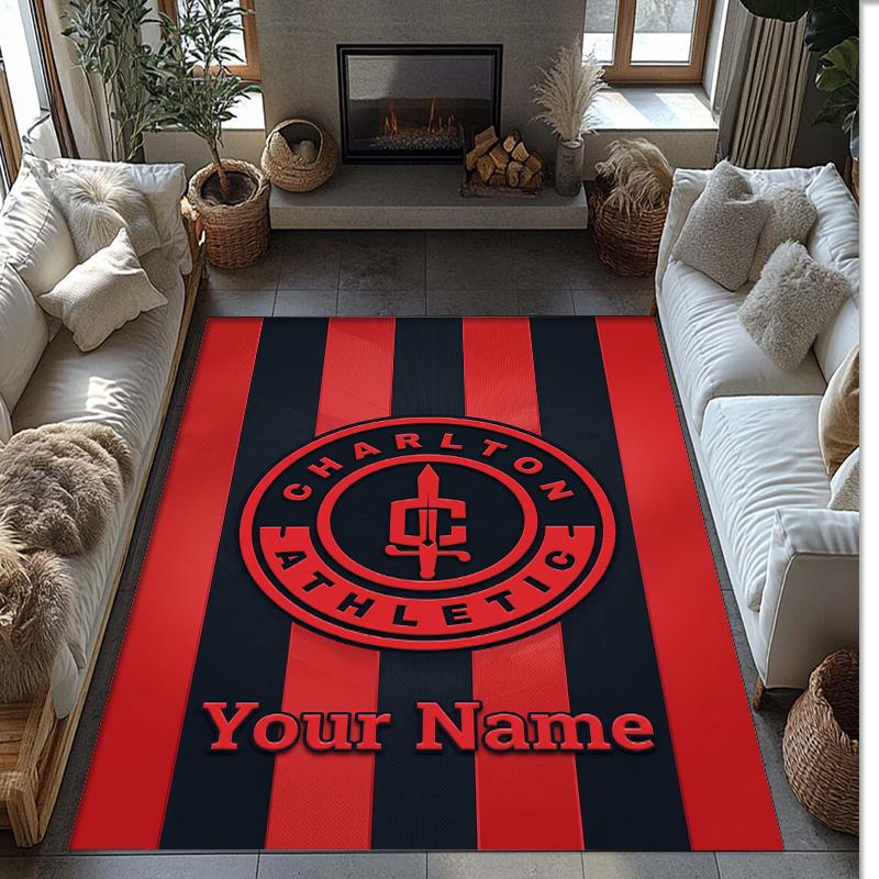 Charlton Athletic Printed Crystal Velvet Rug Non‑Slip Crystal Velvet Carpet For Sofa Bedroom Indoor Home Decoration