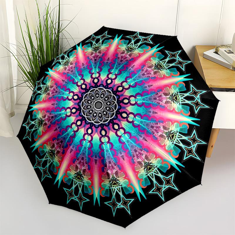 

1pc Psychedelic Kaleidoscope Pattern Umbrella with Plastic Handle,Vibrant Cartoon Pattern,Multi-functional UmbrellaPT091