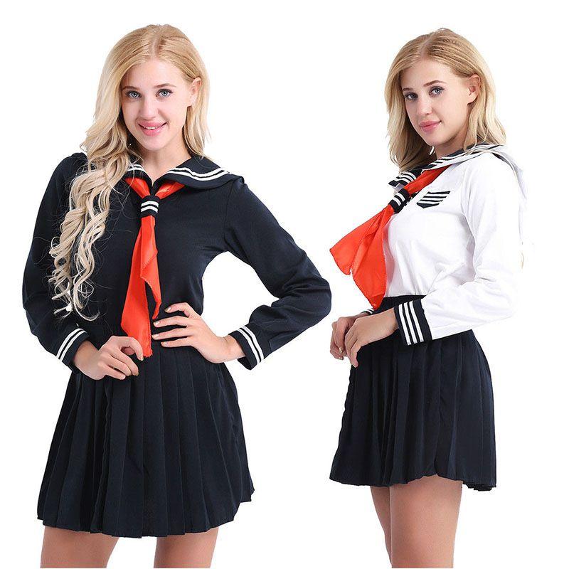 Elegant Women's Long Sleeve School Girl Uniform Sailor Dress For Cosplay Enthusiasts