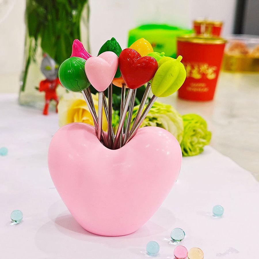 Edelstahl Obstgabeln: Niedliches Erdbeer- & Kohl-Design, Perfekt für Heimdekoration.