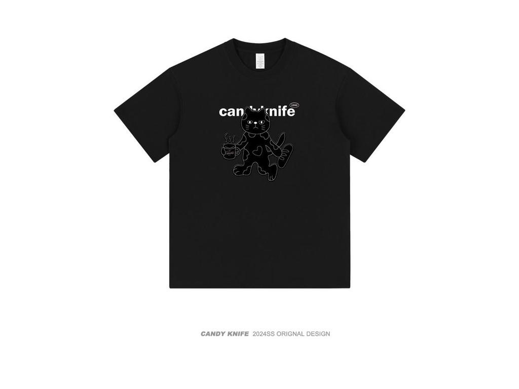 Couple's Hip-Hop Kitten Print Summer T-Shirt - Loose Fit, Pure Cotton, Trendy Short Sleeve Top