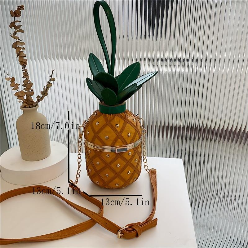 Women's Pineapple Purse Novelty Summer Bag Crossbody Shoulder Handbag Hawaiian PU Leather Rivets Chain Strap Tote for Girls