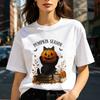 Halloween Black Cat Graphic Shirt Spooky Pumpkin Cat Tee Cute Halloween Cotton T-Shirt Fall Graphic Shirt Funny Halloween Gift