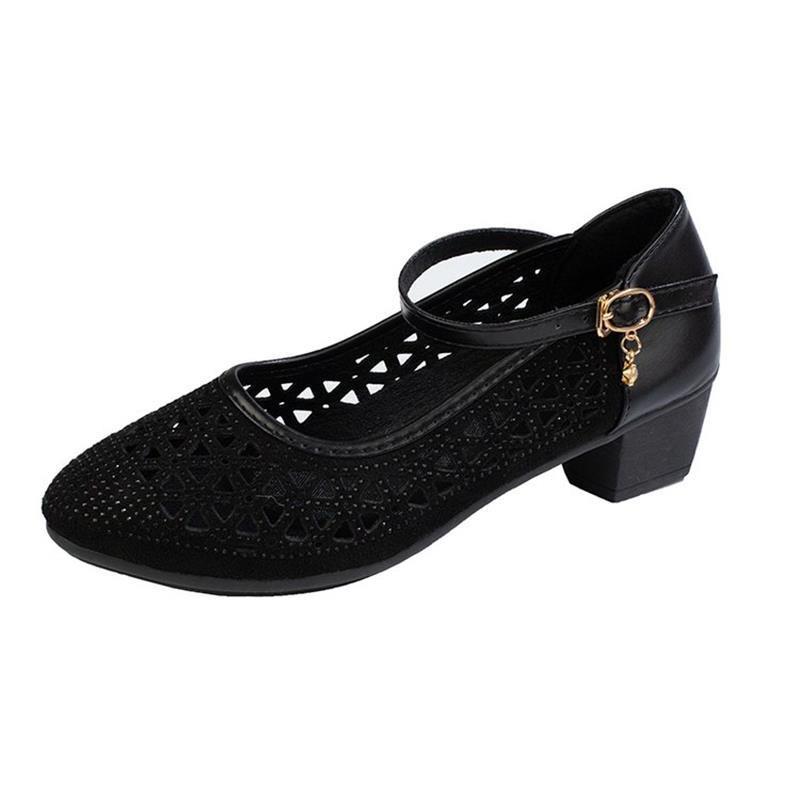 Sandals new soft-soled high-heeled sandals mesh sandals non-slip hole shoes hollow breathable single shoes