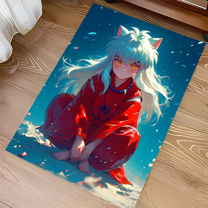 1pc Inuyasha Print Area Rug - Soft,Washable Non-Slip Indoor Mat for Office Chairs,Living Room,Home Office Decorative Rug