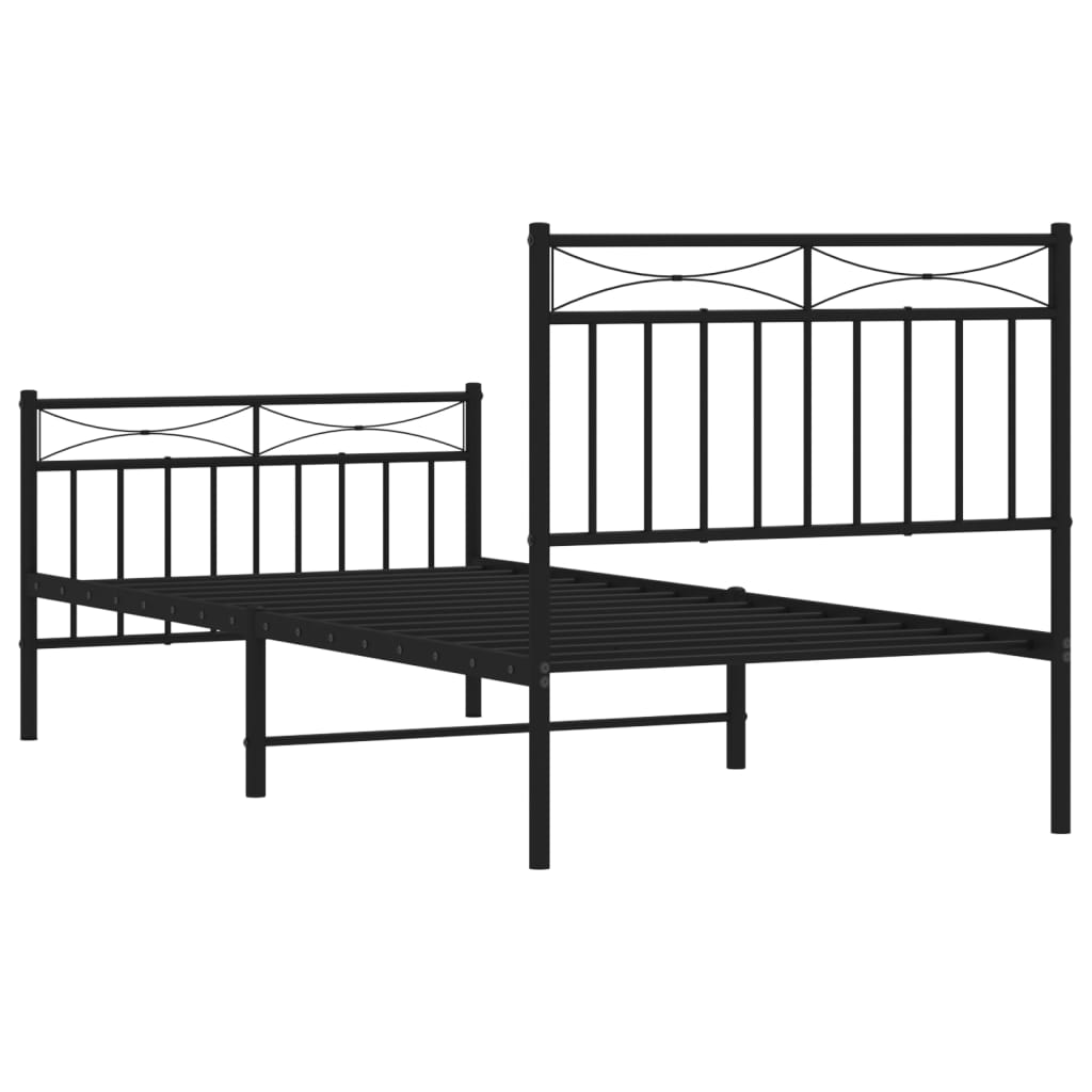 Metal Bed Frame with Headboard and Footboard Black 90x200 Cm