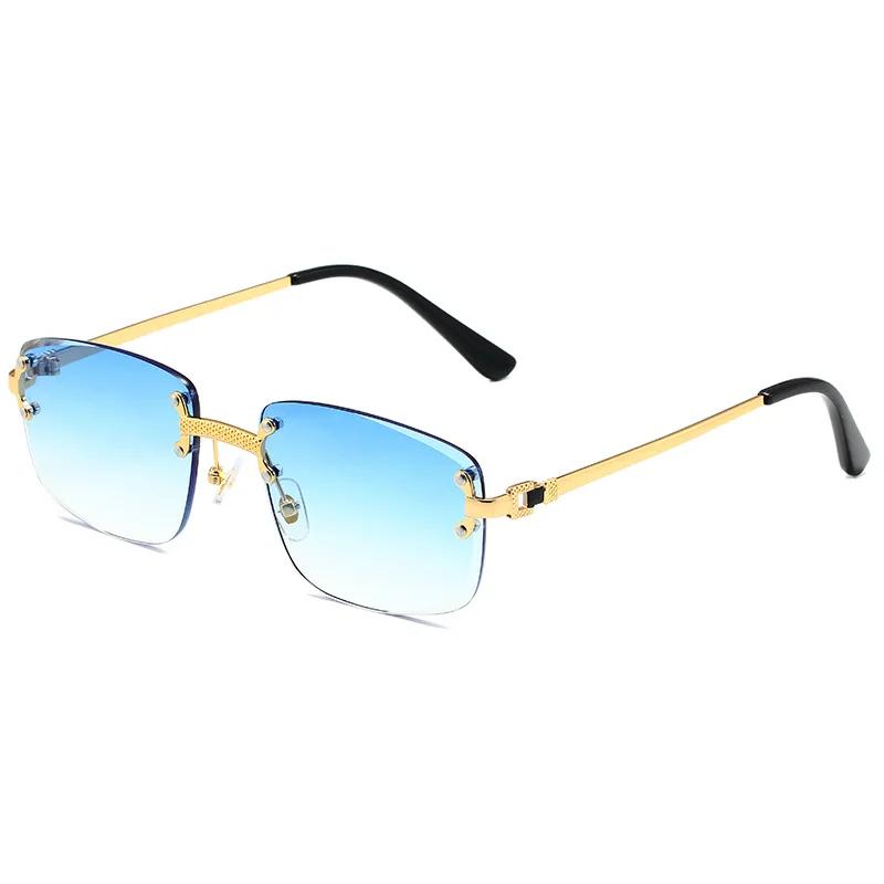 Vintage Rivet Metal Material Rimless Sunglasses Women For Men Square Sun Eyeglasses Punk Luxurious Brand Style Designer Popular Gradient Glasses