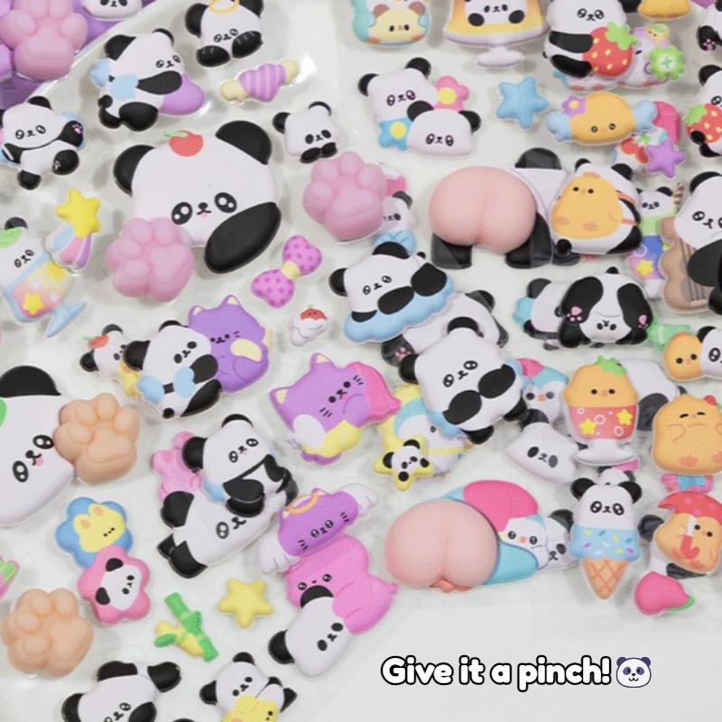 Cute Cartoon 3D Panda Sticker Creative Fun Stress-relieving Rubber Ass Paws Decor Pinch-pinch Phone Case Journal Sticker for kid