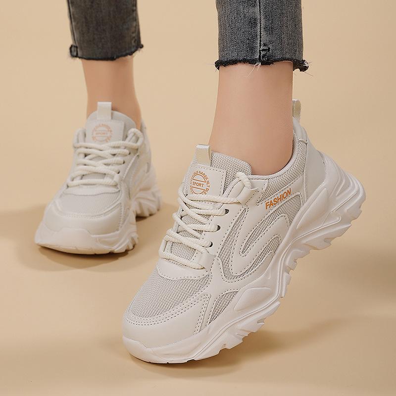 Thick-soled Heightening Versatile Casual Dad Shoes Women's Shoes Spring New Silver Mesh Sneakers Breathable Running