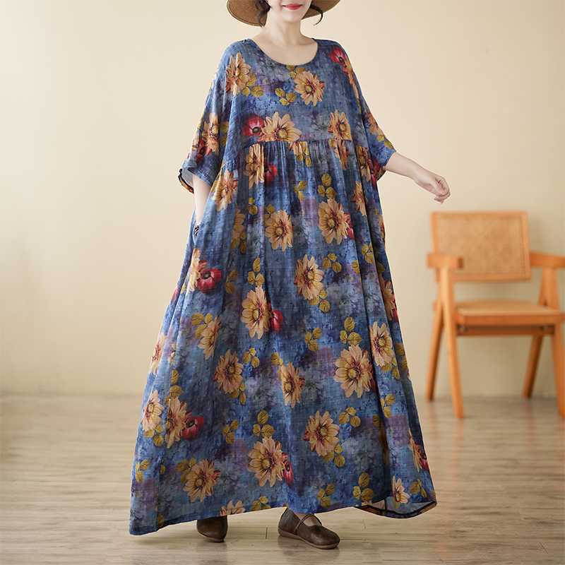 Women's Relaxed Fit Linen Blend Dress - Flowy Swing Style with Short Sleeves