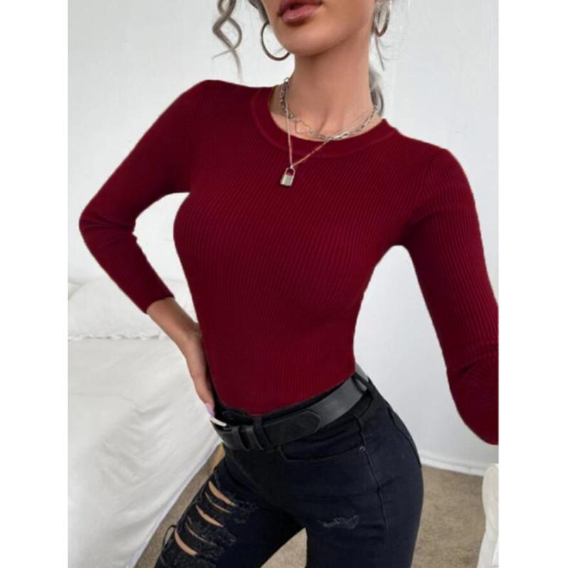 Autumn Winter Pullover Tops Women's Bottoming Sweater Fashion Long Sleeve Blouse Ribbed Knitted Casual Jumper Sweaters