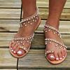 Women's Sandals Summer Pearl Fringe Beach Shoes Exposed European and American Fashion Casual Flat Sandals Large Size