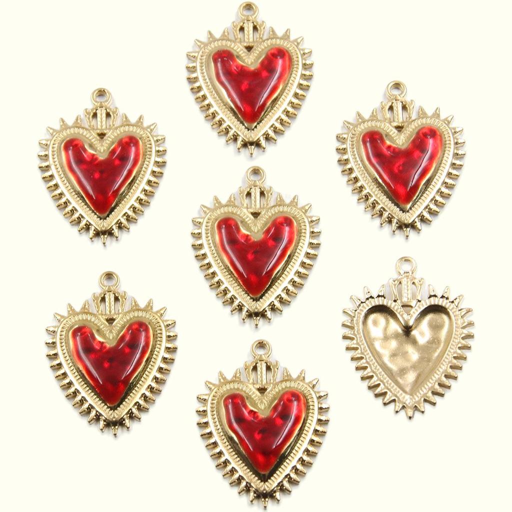 10 Styles Gothic Red Heart Pendant – Stainless Steel DIY Charm