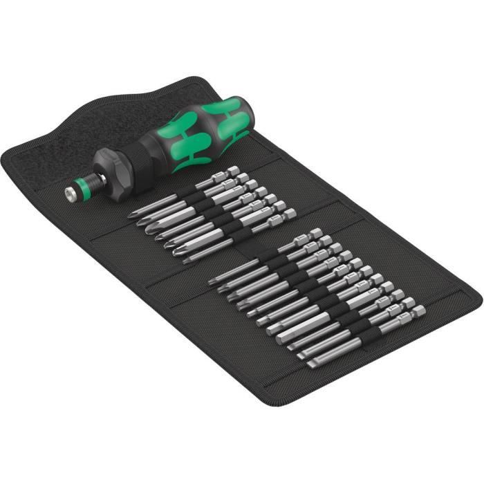 Jeu dembouts Wera Kompakt Turbo 1 05057482001 18 pièces avec tournevis porte-embout, avec adaptateur couple, mandrin à s