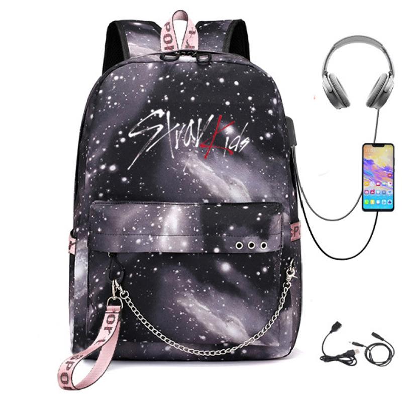 

Рюкзак StrayKids Периферійний Рюкзак з Ланцюжком Рюкзак для Відпочинку з USB-підзарядкою Дорожній Рюкзак