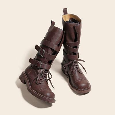 Mode Punk Stijl Kuitlaarzen Motorlaarzen Dames Cool Gesp Design Chunky Platform Botas Leren Enkellaarsjes voor Dames Botas Mujer