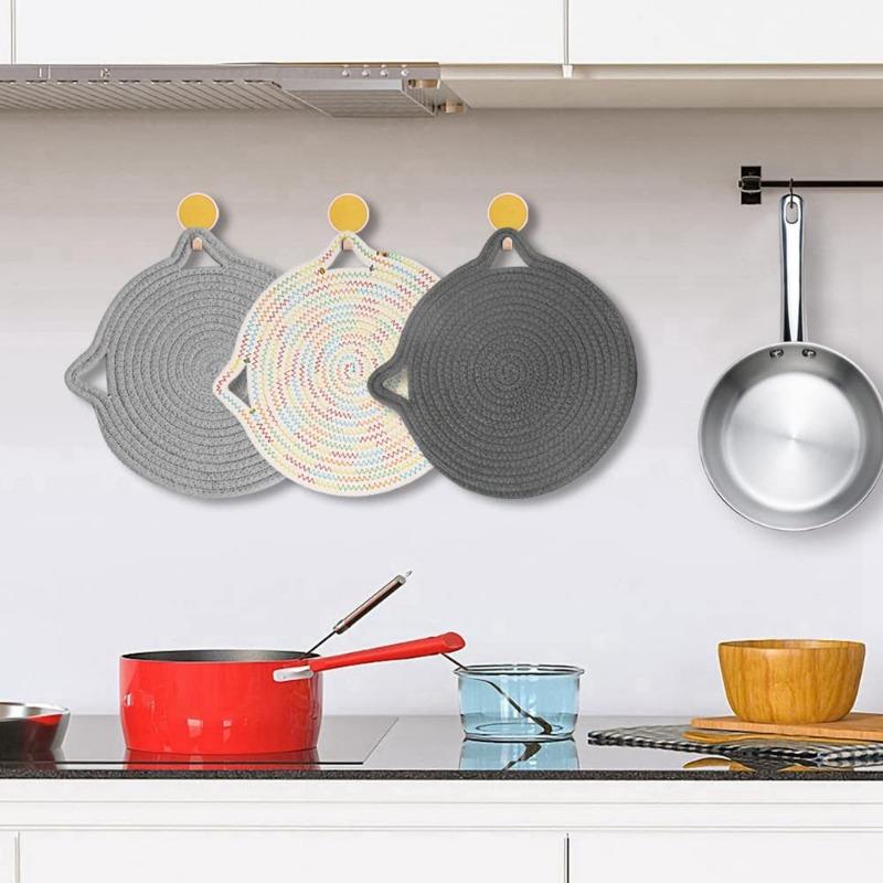 30cm simple solid color cat ear cotton rope placemat kitchen insulation and heat-resistant pad cotton thread pot mat cup mat