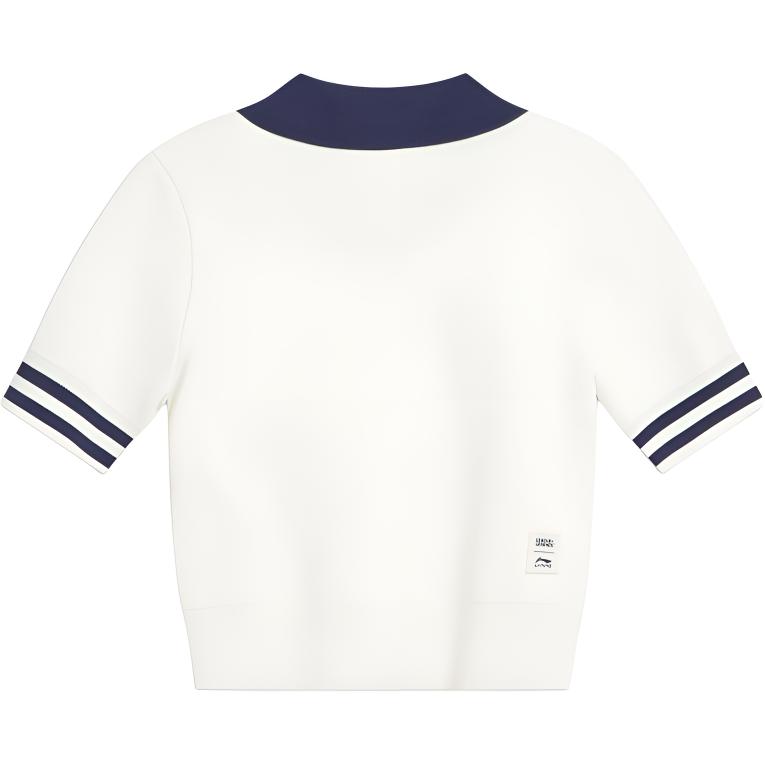 Li-Ning Casual Simple Color Block Polo Neck Pullover Striped Comfortable Versatile Short Sleeve T-Shirt Women T-Shirts AMBV326-1