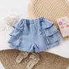 Girls' Summer Denim Shorts with Korean Thin Design and Lace Skirt