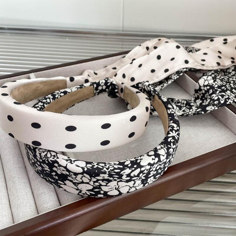 Elegant Dotted/Flower Print Headband Model Show Pastoral Style Hairband for Girl