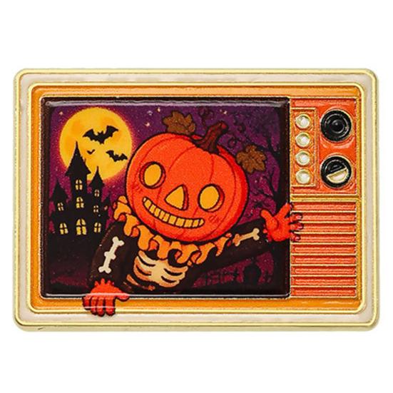 Decorative Hat Pin Retro TV Brooch for Halloween, Pumpkin Ghost Black Cat Crow Badge, Holiday Lapel Sweaters Jackets Scarves Decoration Zinc Alloy