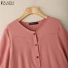 ZANZEA Women Casual Round Neck Short Sleeve Patchwork Pockets Blouse