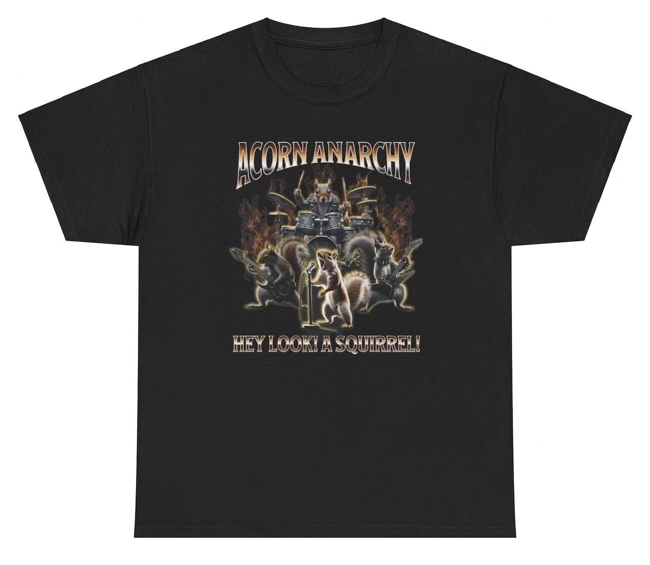 Acorn Anarchy T Shirt Funny Squirrel Rock Band Lover Meme Animal Humor Gift Tee M
