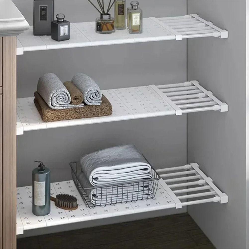 Wall Mounted Retractable Layers Board Punch-free Closet Dividers Wardrobe Storage Shelf  Bedroom