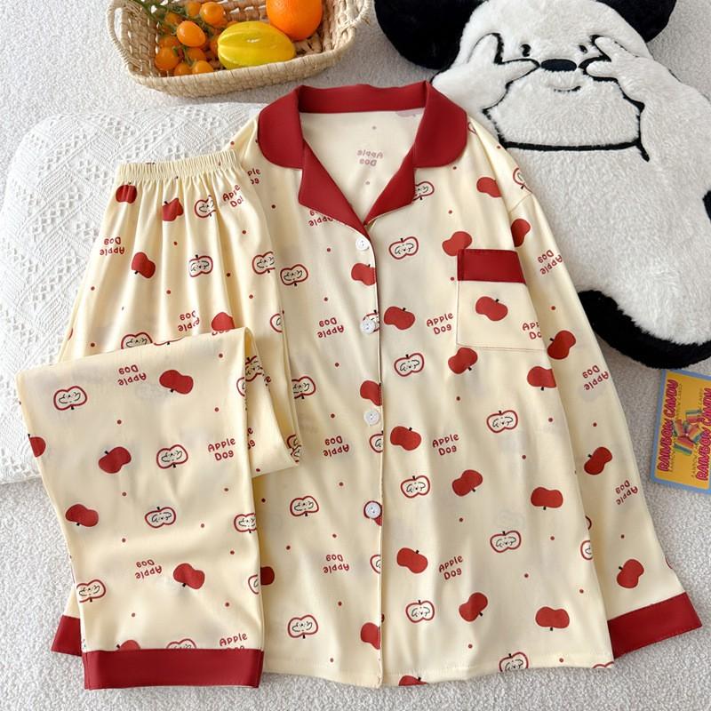 Korean Style Sweet Girl Long Sleeve Pajama Set Women Winter Homewear