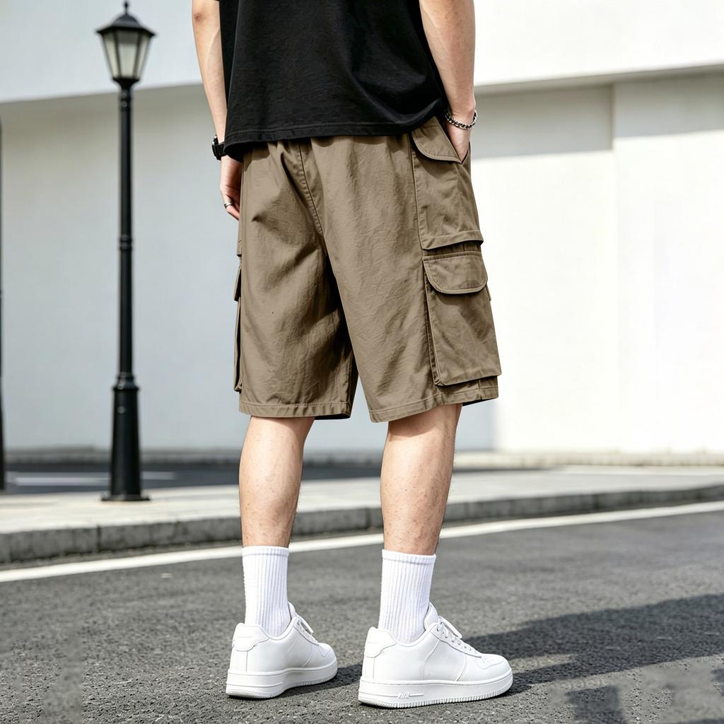 Men's Casual Loose Fit Multi Pocket Cargo Shorts Elastic Waistband Drawstring Outdoor Utility Shorts for Summer