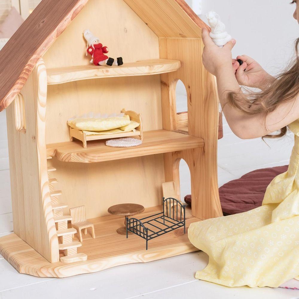 1:12 Doll House Vintage Miniature Bed Mini Realistic Bed New Metal Dollhouse Bed