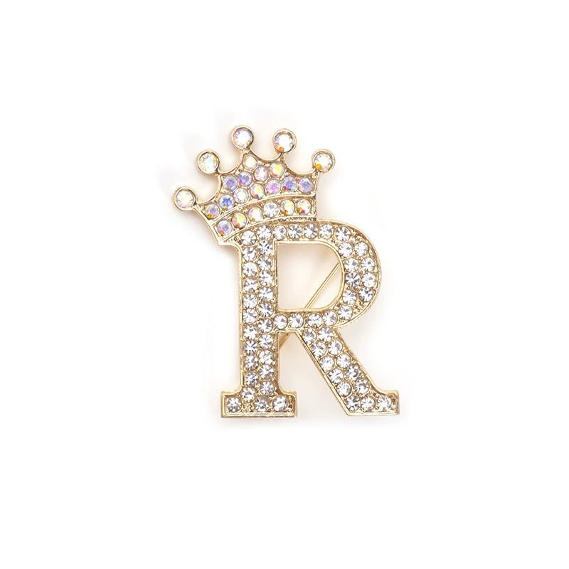

1 шт. A-Z Золотой для женщин и мужчин Зажим для воротника с украшением в виде короны Брошь-инициал Модный тон Корсажная булавка Броши R золотой
