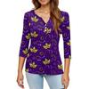 Women's T Shirt Print Button 3/4 Sleeve Daily Weekend Fashion Basic V- Neck Regular Top