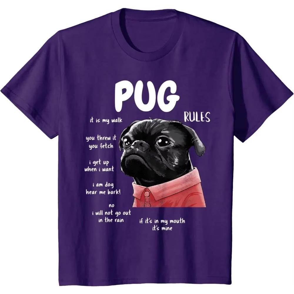 Cute Kawaii Funny Black Pug Dog Rules Gifts Men Women Kids T-Shirt Cotton Daily Four Seasons Oversized T Shirt Tees