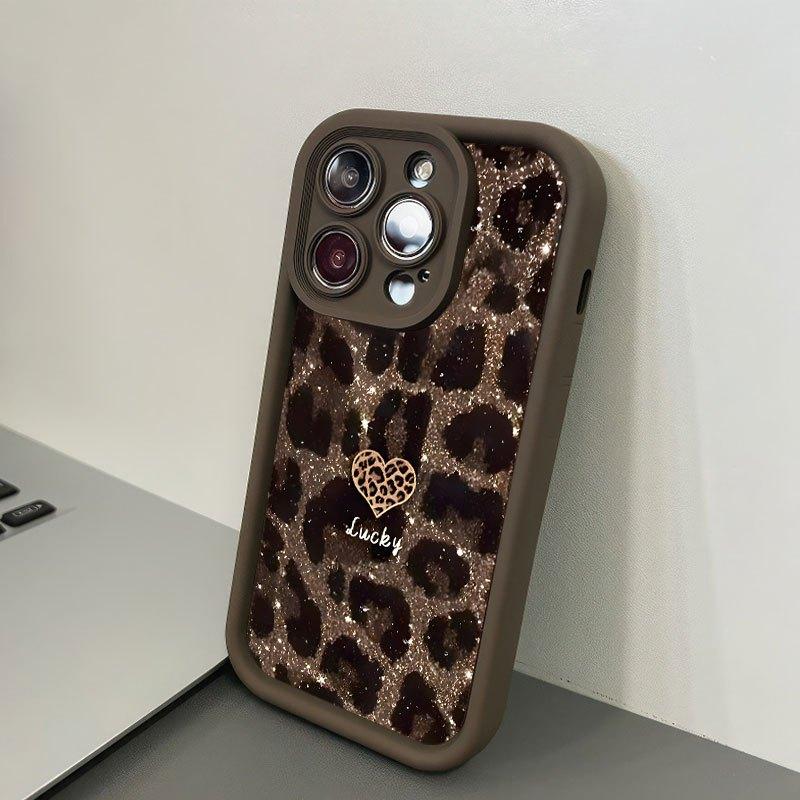 Leopard print heart-shaped 2D pattern phone case suitable for iPhone 17 16 15 14 13 12 11 Pro/Max/Plus anti drop and shockproof