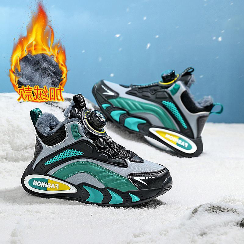 Boys' Fleece-Lined Waterproof Winter Sports Shoes - New 2025 Style, Lightweight, Non-Slip, Leather Running Shoes