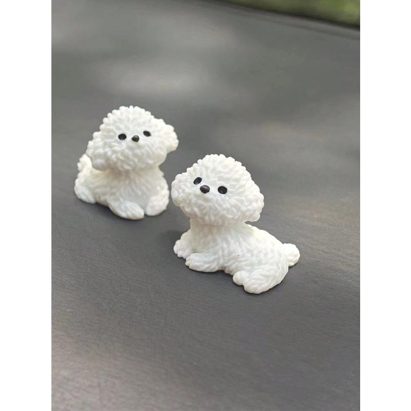 2pcs Super Cute White Bichon Dog Car Decoration Ornaments, Exquisite Small Gifts