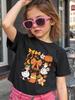 School Kids Hello Kindergarten Bow Apple Stationery Print Graphic Tee, Casual Soft Short Sleeve T-Shirt for Back To School, First Day of Kindergarten