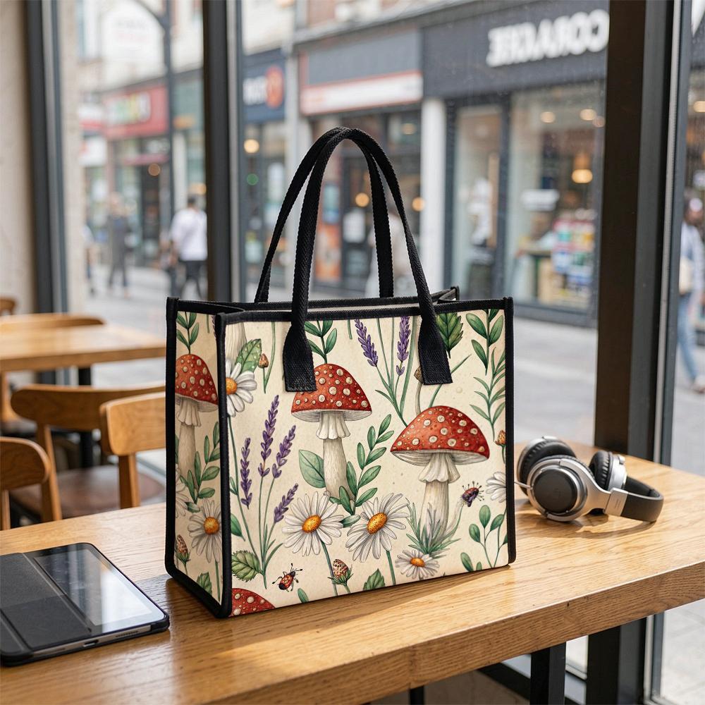 Cute Mushroom Print Lady Tote Bag Fashion Casual Daily Handbag for Shopping Outdoor Portable Lightweight Carry Bag