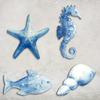 4 Pcs Wooden Beach Wall Decor Coastal Ocean Starfish Seahorse Conch Fish Wall Art Nautical Theme Home Decor for Farmhouse Living Room Bathroom