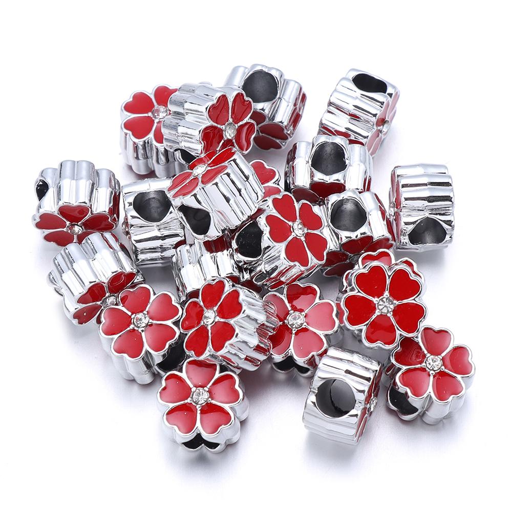 5pcs/lot Alloy Big Hole Beads Colorful Five Petal Flower Loose Bead For DIY Exquisite Bracelet Necklace Jewelry Making Wholesale