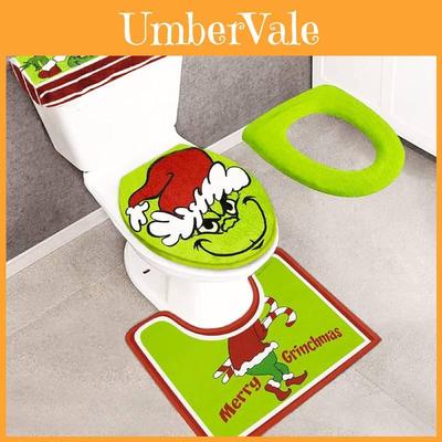 Şenlikli Yeşil Grinch Tuvalet Kapağı ve Paspası Noel Banyo Dekorasyon Seti