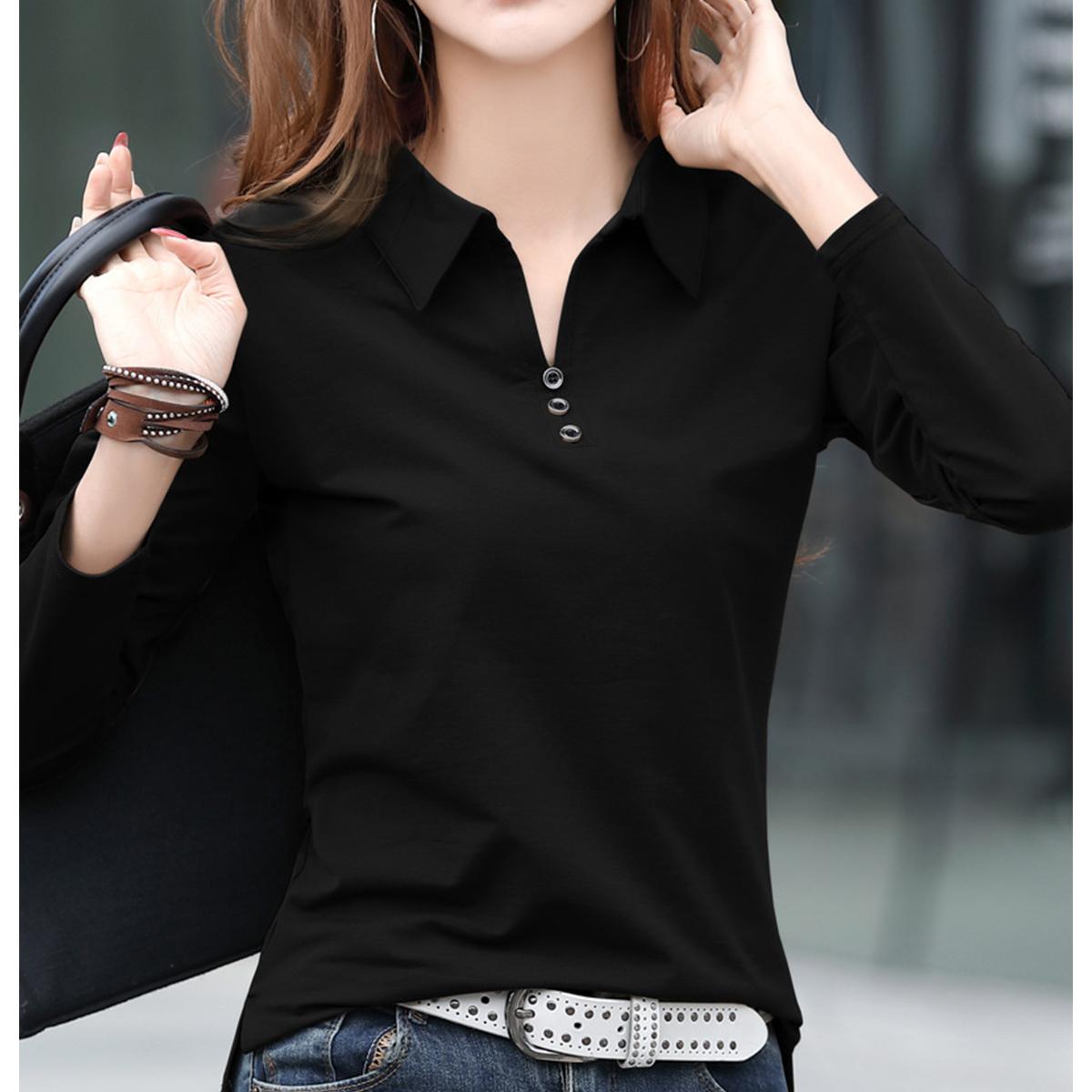 

Женский топ 3XL с длинными рукавами и воротником-поло, простая верхняя одежда, футболка, женская нижняя рубашка, весна-лето, новый тонкий тренд для похудения 3XL