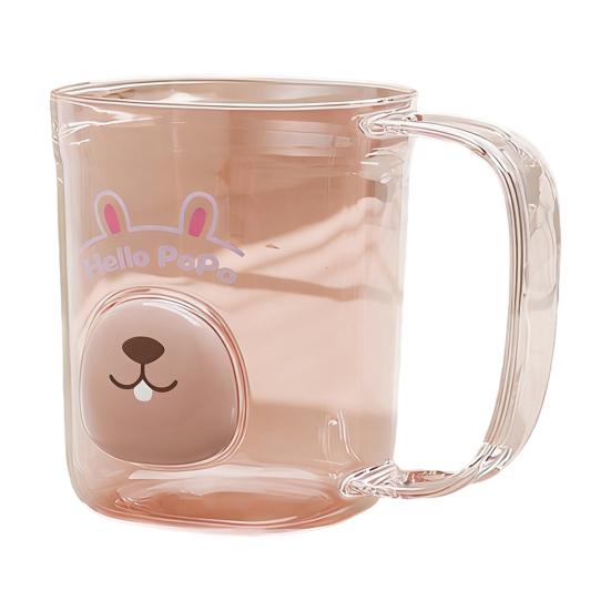 

Стаканчик для ополаскивателя рта с нескользящей ручкой, гладким круглым ободком, прозрачным корпусом, дизайн с кроликом и медведем, стаканчик для ванной комнаты со слотом для зубной щетки розовый