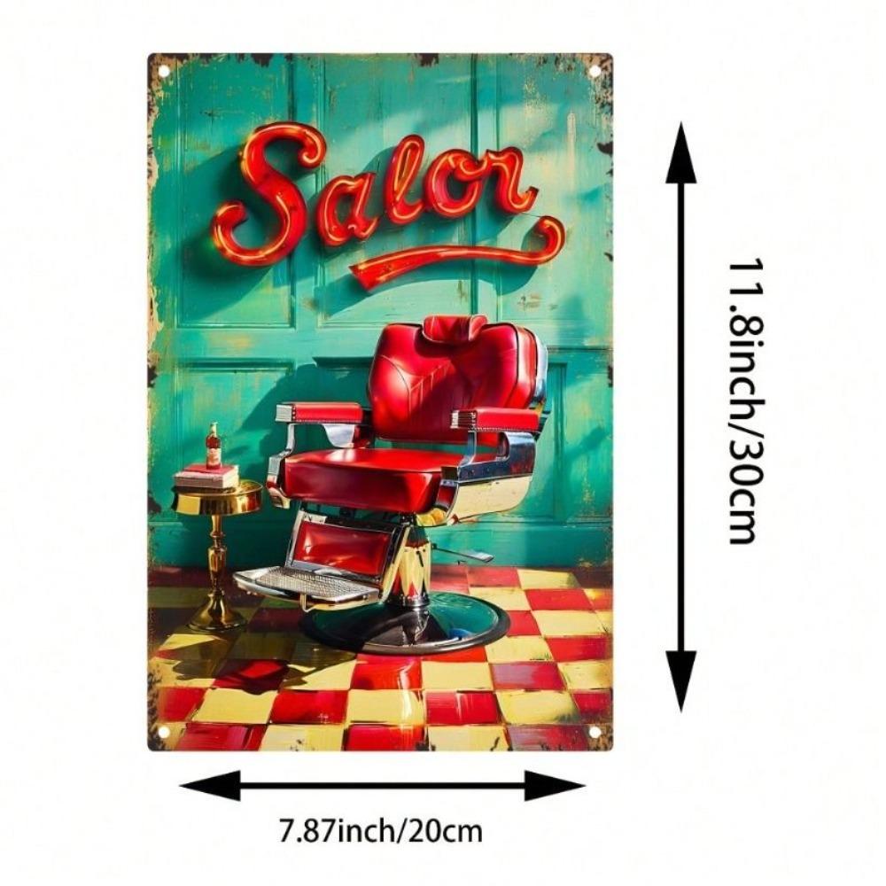 Vintage Metal Poster Wall Decor Barber Chair Retro Salon Sign