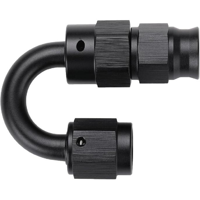 4AN PTFE Hose End Fitting 180 Degree Elbow Swivel Aluminum Black